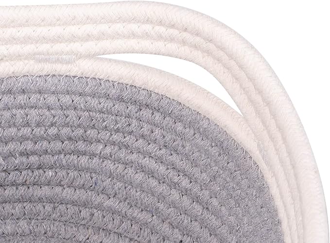 Baskets for Shelf Storage Cute Basket to Store and Organize Household Items/Woven Rope Basket for Living Room, Bedroom,Playroom/Durable Small Oval-13x8.66x5.11’’,3 Packs Off White&Gray