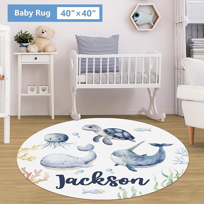 Personalized Baby Crib Bedding Set, 5 Pcs Custom Name Baby Bedding Set, Double Layer Nursery Bedding Set, Ocean Animal Baby Crib Set for Girls Boys, Gift for Toddler Infant Baby New Parents