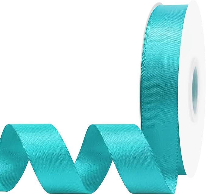 Turquoise Satin Ribbon 7/8 Inch X 50 Yards Solid Color Double Faced Ribbons Perfect for Crafts Wedding Decor Bow Making Arts Sewing and More