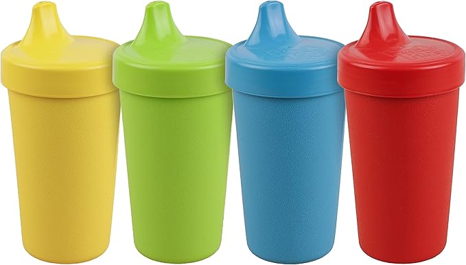 Re-Play Sippy Cups for Toddlers - 10 Oz. Reusable Spill Proof Cups for Kids, Dishwasher/Microwave Safe - Made in USA - Set of 4-3.13" x 6.25" - Preschool