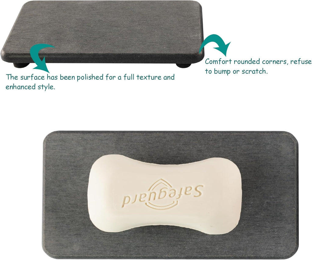 2 Pcs Water Absorbing Stone Trays, Kitchen/Bathroom Sink Soap Dish, Diatomite Tray Used for Hand Soap & Cosmetic Bottles in The Modern Home, 3.15" W x 6.3" L, Dark Gray