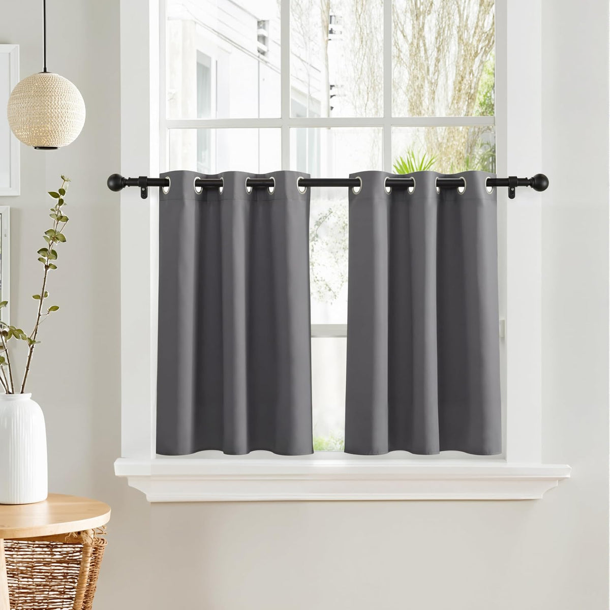 PONY DANCE Short Gray Blackout Curtains for Kitchen Over Sink 36 inch Long, Thermal Insulated Black Out Cafe RV Bunk Panels, Grommet Drapes for Bathroom Basement Small Window(2 Panels, 42 inches Wide)