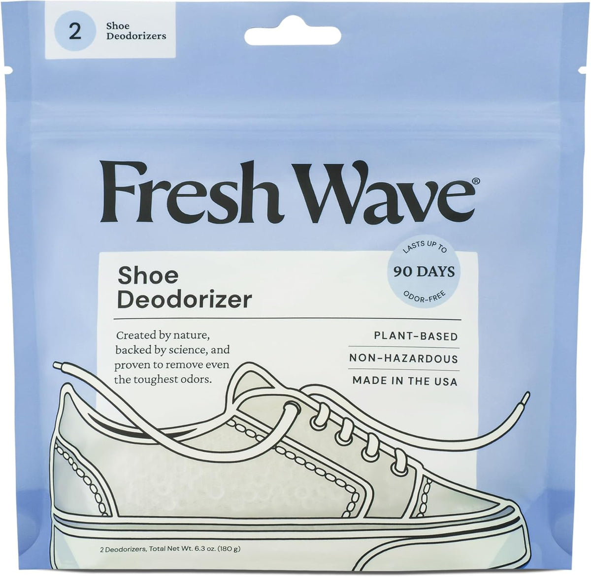 Fresh Wave Shoe Deodorizer, 1 Pack (2 Count) – Natural & Safe Shoe Freshener for All Types of Shoes, Long-Lasting and Reusable, Odor Eliminator for Strong Odor, Easy-to-Use Shoe Smell Remover
