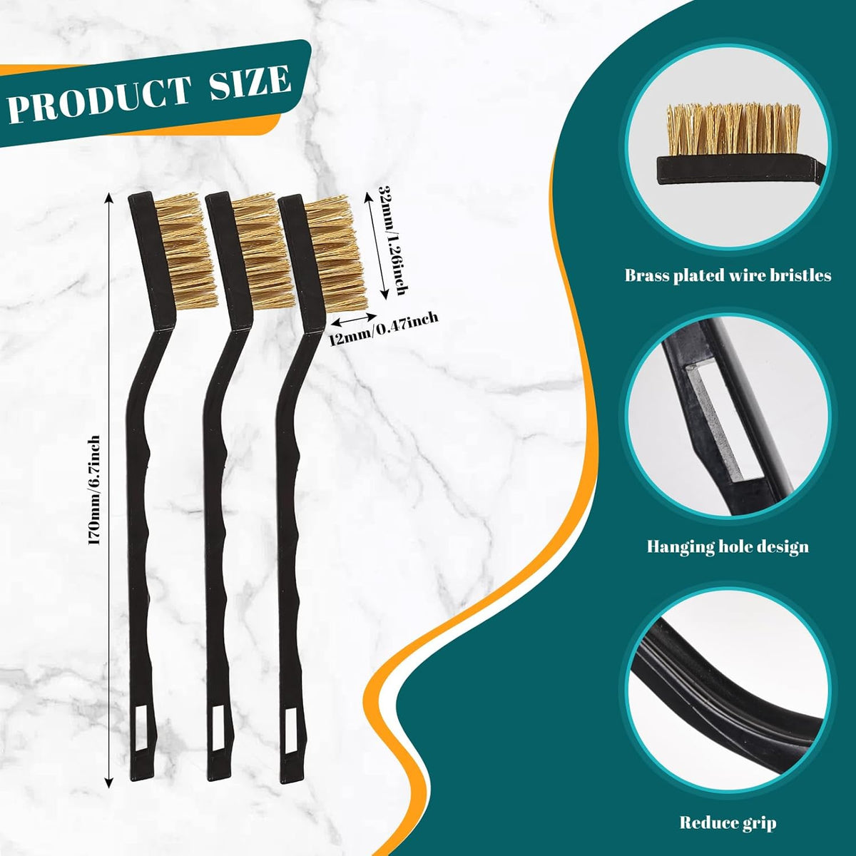 80 Pcs Mini Wire Brush Brass Brush Set, Curved Handle Masonry Brush Wire Brush for Cleaning Welding Slag and Rust