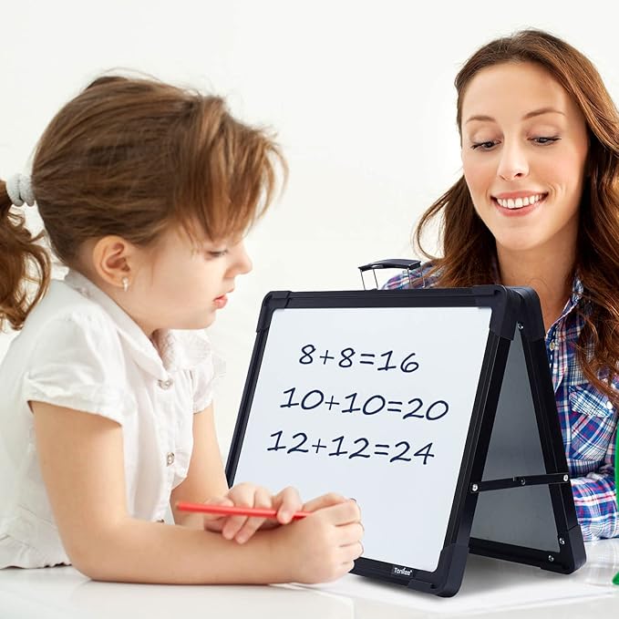 Small Dry Erase White Board – TANKEE Magnetic Desktop Foldable Whiteboard Portable Mini Easel Double Sided on Table Top with Holder for Drawing, Teacher Instruction, Memo Board