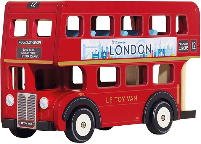 Le Toy Van - Cars & Construction - London Double Decker Bus - Wooden Bus - Role Play Toy - Suitable for Girls & Boys Age 3+, Red