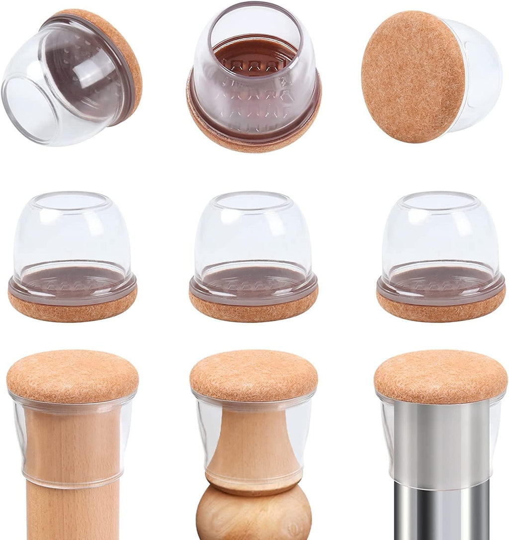 Ezprotekt 8 Pcs Extra Large Chair Leg Protectors with Felt, Silicone Felt Furniture Pads, Floor Protectors for Chair, Bar Stools Leg Protectors Caps, Table Leg Cups Covers (XL Fit: 1.4"-1.65", Clear)