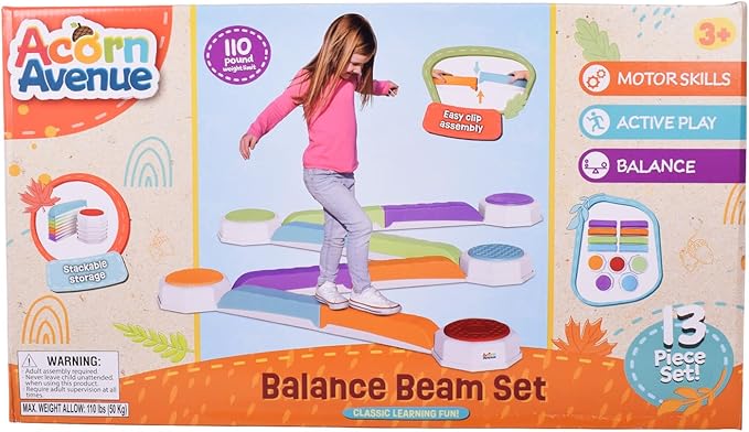 Balance Beam and Toddler Stepping Stones for Kids 13 Pieces, Jumping Stepping Stones Balance Beam, Sensory Play Toys for Toddlers, Indoor or Outdoor Play, Easy Stackable Storage