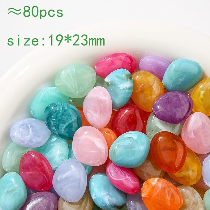 80pcs Acrylic Beads Large Imitation Marble Bead Vintage Colors Beads for Jewelry Making Bracelet Necklace Craft Making Supplies(19 * 23light)