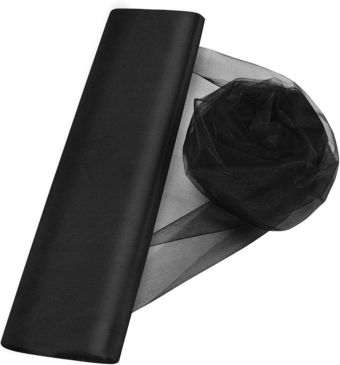 Crystal Organza Tulle Sheer Fabric Backdrop Curtains for Wedding Baby Shower Birthday Party Event Decor, 19” by 30 Yard (Black)