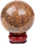 JIC Gem Reiki Healing Crystals Sphere Ball Natural Golden Silk Jade Gemstone with Decorative Stand Home Decoration (50-60mm)