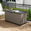 100GAL Brown Wicker-Textured Deck Box with Wheels – Lockable, Waterproof, UV-Resistant, Spacious Storage for Patio & Garden Supplies, Easy Handling