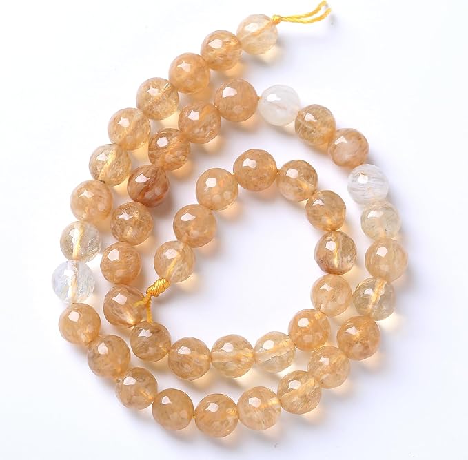 36pcs 10mm Natural Faceted Tea Watermenlon Jade Stone Beads for Jewelry Making Energy Healing Beads DIY Bracelet Necklace Accessories 15" (10mm, Faceted Tea Yellow Jade)