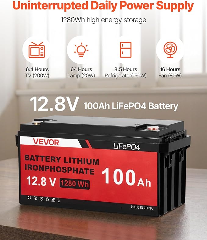 VEVOR 12V 600W Solar Wind Power Kit, 2PCS 100W Solar Panel + 400W Wind Turbine + 12.8V 100Ah LiFePO4 Battery + 1000W Power Inverter + MPPT Hybrid Controller for Home RV Boat Off-Grid Applications