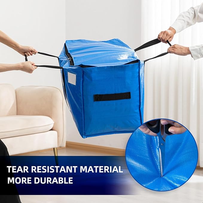 TAILI Extra Large Moving Bags, 10 Pack Blue Heavy Duty Totes For Storage with Visible Window, Wrap Around Handles, Storage Bags for Space Saving, Alternative to Moving Boxes