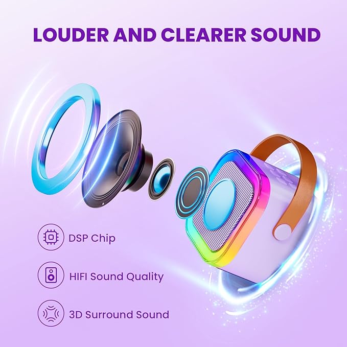 IROO Mini Karaoke Machine for Kids, 2025 TOP Toys Birthday Gifts Ideas for Girls Ages 4, 5, 6, 7, 8, 9, 10, 12+ Years Old, Portable MP3 Player with 2 Wireless Mics for Party