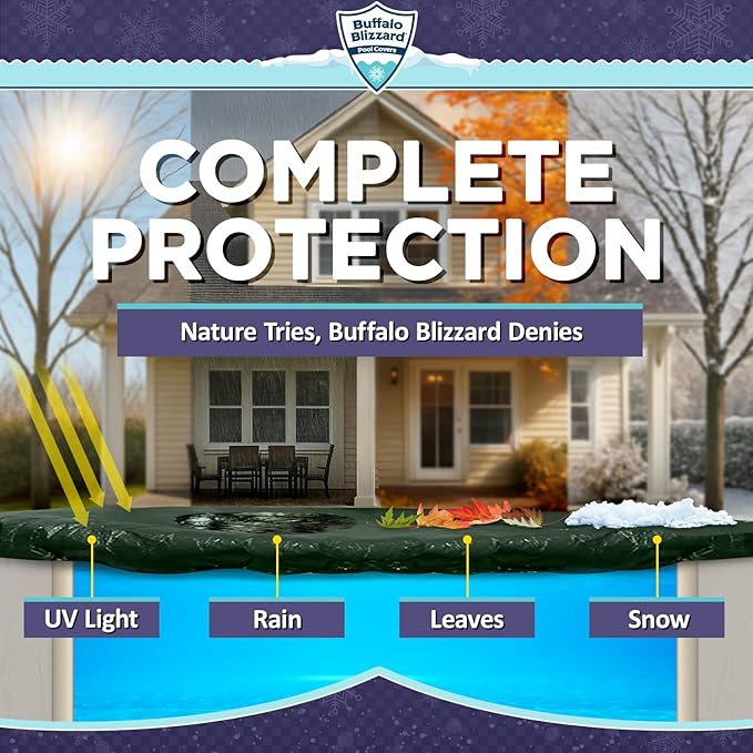 Buffalo Blizzard Supreme 25 ft x 45 ft Rectangular Winter Pool Cover | Green/Black | Closing Inground Swimming Pools | Easy to Install | Heavy Duty, Cold & UV Resistant | Shields from Seasonal Debris
