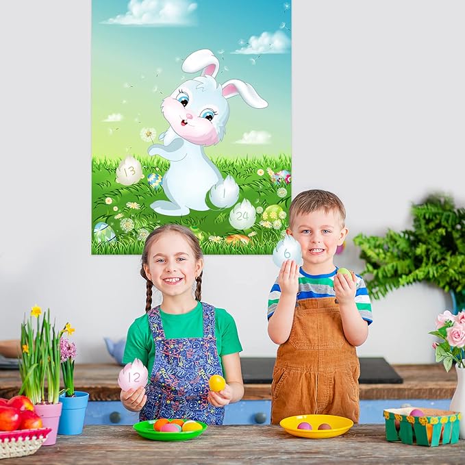 ASTARON Pin The Tail on The Bunny Game for Birthday Party, Easter Party Game with 24 pcs Tail Stickers for Happy Easter Party Decoration Supplies