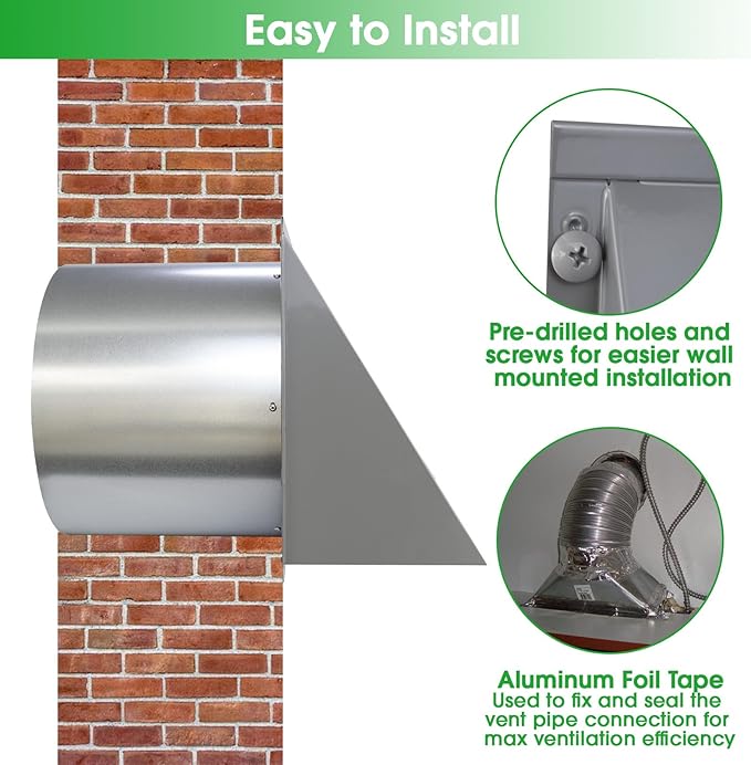 6 Inch Hooded Wall Vent with Screen and Damper,6 Inch Exhaust Vent Cover Cap for Outdoor Kitchen Range Hood Dryer Ventilation,Outside Wall Mount Extractor for House Air Exhaust, Galvanized Steel,Gray