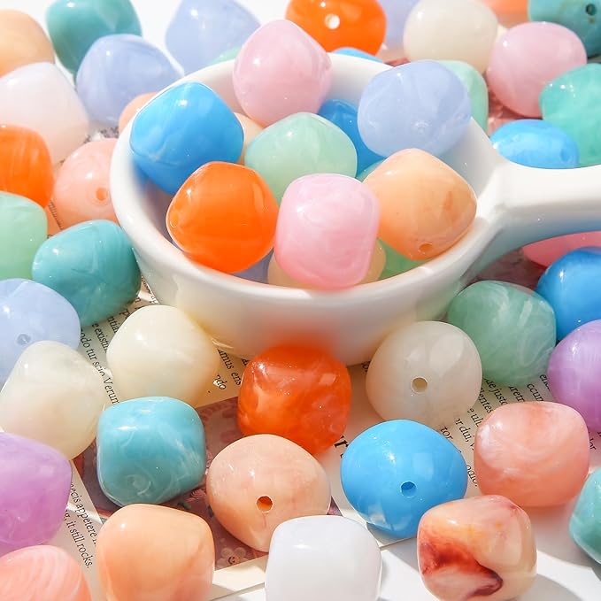 80pcs Acrylic Beads Large Imitation Marble Bead Vintage Colors Beads for Jewelry Making Bracelet Necklace Craft Making Supplies(18 * 19light Color)