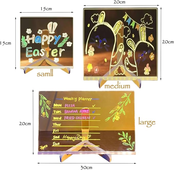 LED Note Board with 7 Colors Pen, 2025 New Acrylic Message Marker Board with Stand, Lighted Acrylic Dry Erase Board Illuminated Drawing Board Light with Colors for Office Home Christmas (30 * 20cm)