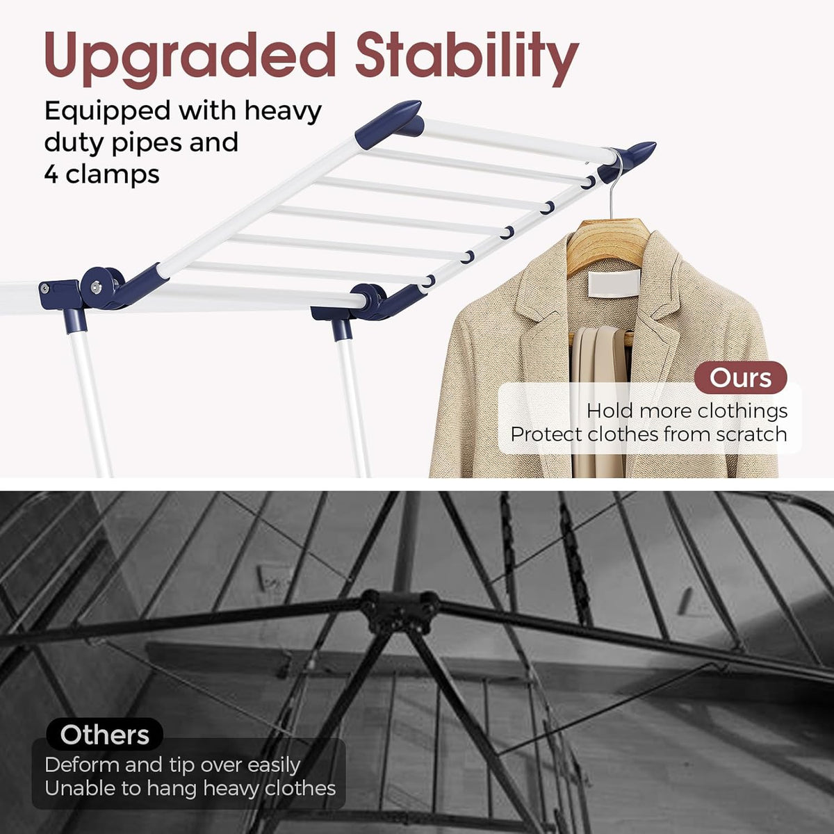 APEXCHASER Clothes Drying Rack Foldable, Large Drying Rack Clothing, Winged Laundry Rack Folding Indoor Outdoor, Metal Clothes Airer for Bedding Towel Sweater Heavy Duty, 68.9" X 22" X 39.3", White