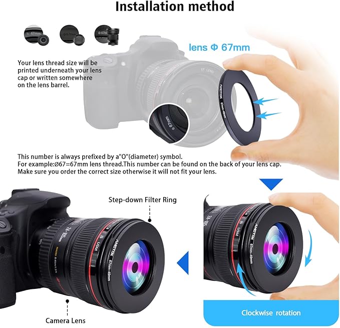 67mm Lens to 49mm Camera Lens Adapter,67mm-49mm Filter Step-Down Ring,Compatible All 49mm Filter Accessory.Made from CNC Machined