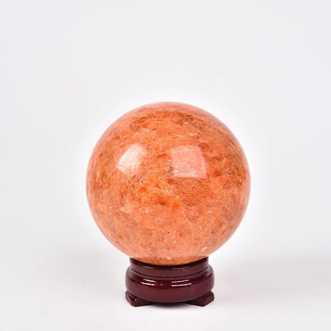 JIC Gem Natural Sunstone Healing Crystal Ball Divination Gemstone Sphere Feng Shui Reiki Aura Crystal Ball Home Desk Decor (60-70mm)