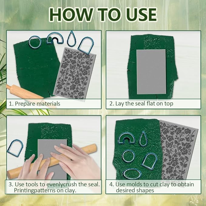 CHGCRAFT 16 Sheets 16 Styles Plants Butterflies Wildflowers Polymer Clay Texture Mat Modeling Pattern Pad Leaves Flowers Texture Sheets for Polymer Clay Making Earrings Jewelry Tools, 4×2.6 inch