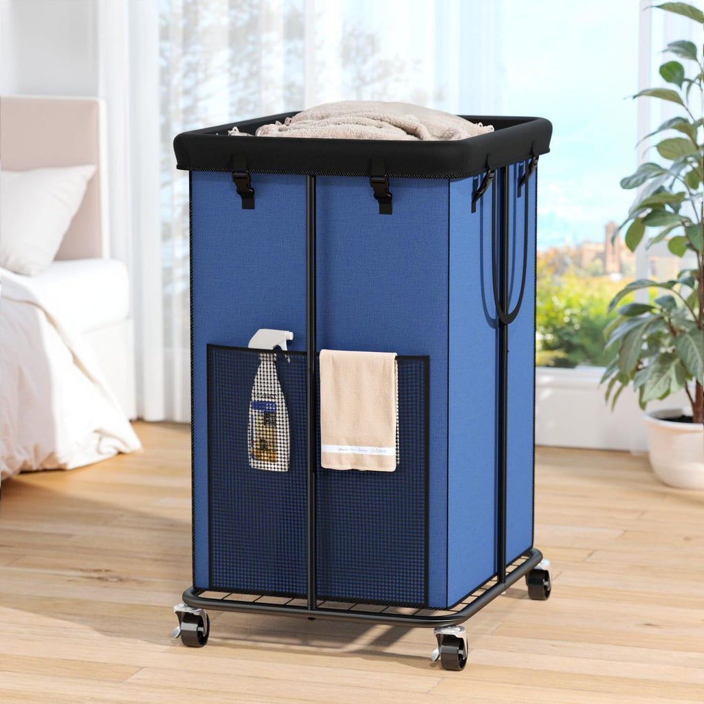 150L Laundry Hamper with Wheels, Rolling Laundry Basket with Metal Frame and Removable Bag, Large & Tall Dirty Clothes Hampers for Bedroom Aesthetic, Laundry Room, Bathroom, Dorm-Blue