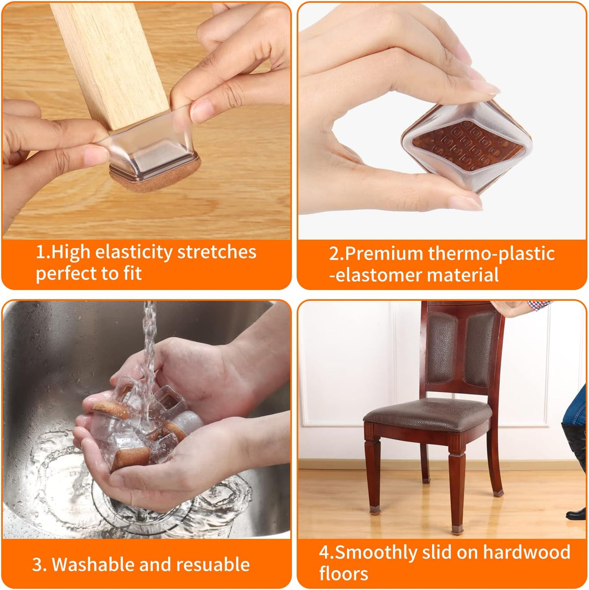 Ezprotekt Chair Leg Floor Protectors for Hardwood Floors, Felt Furniture Pads, Silicone Felt Furniture Leg Pads Caps Covers for Table Desk Sofa No Scratches and Reduce Noise (M Fit: 0.75" - 1")