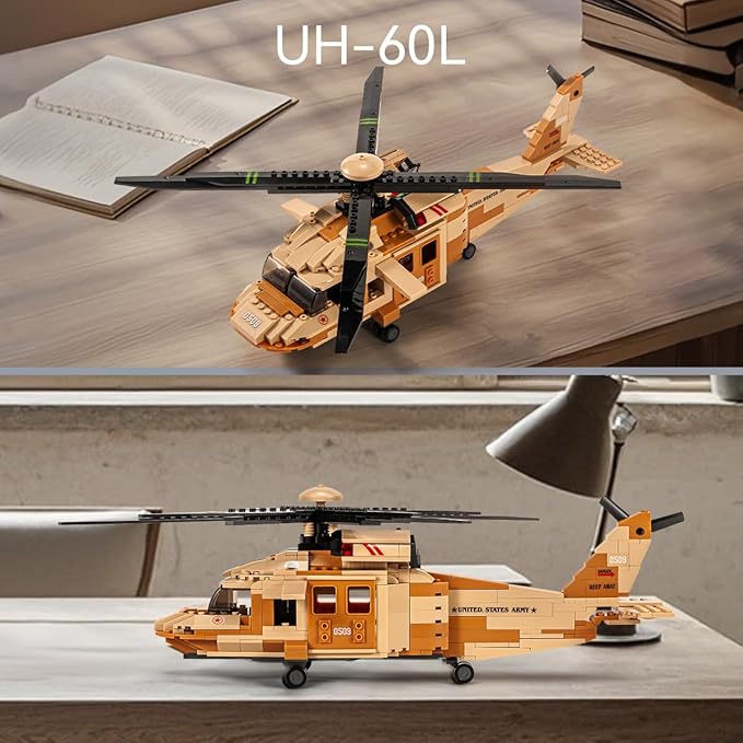 DAHONPA UH-60L Medium Utility Helicopter Black Hawk Military Army Airplane Building Bricks Set with 4 Figure, 439 Pieces Air-Force Build Blocks Toy, Gift for Kid and Adult.