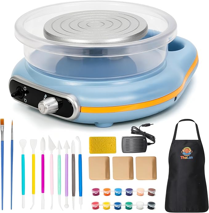 ThaLan Pottery Wheel for Kids, Mini Pottery Wheel Kit for Kids and Beginners, 4.7’’ Electric Pottery Wheel, Adjustable Speed, Low Noise, Precision Control, 8Pcs Pottery Tools, (Blue)