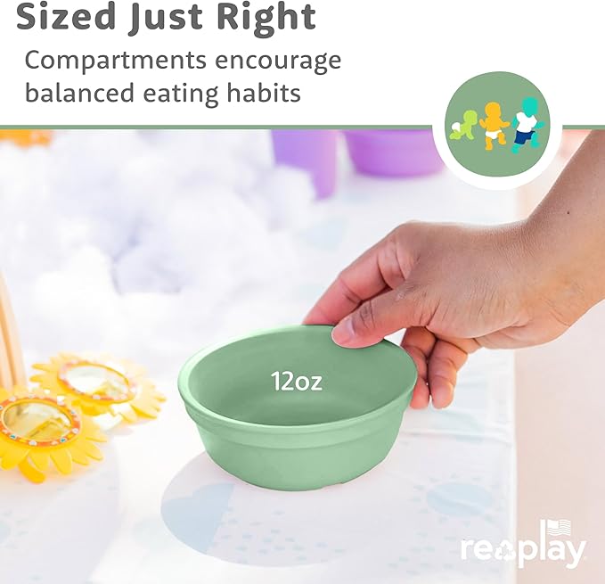 Re-Play 12 Oz. Toddler Bowls for Snack and Everyday Dining - Dishwasher and Microwave Safe - Made in USA - Set of 3-5.75" x 5.75" x 2" - Blossom
