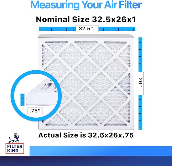 Filter King 32.5x26x1 Air Filter | 4-PACK | MERV 8 HVAC Pleated A/C Furnace Filters | MADE IN USA | Actual Size: 32.5 x 26 x .75"