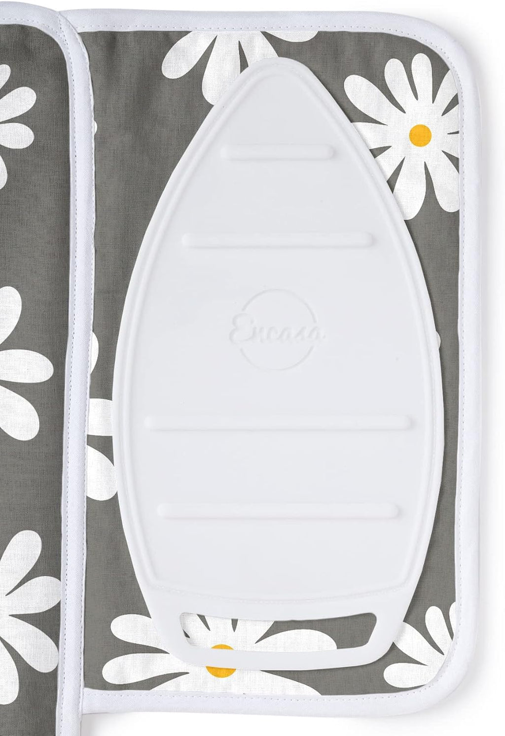 Encasa Homes Ironing Mat/Pad (Small 28"x20") with 3mm Padding & Silicone Iron Rest for Steam Pressing on Tabletop or Bed - Heat Resistant, Portable, Quilting & Travel Blanket - Daisy Grey