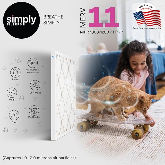 Simply 20x20x4 Air Filter, MERV 11, 6 Pack, Furnace Air Filter for HVAC (Actual Size:19.5"x19.5"x3.63") DUST, Pet, & Allergy Control
