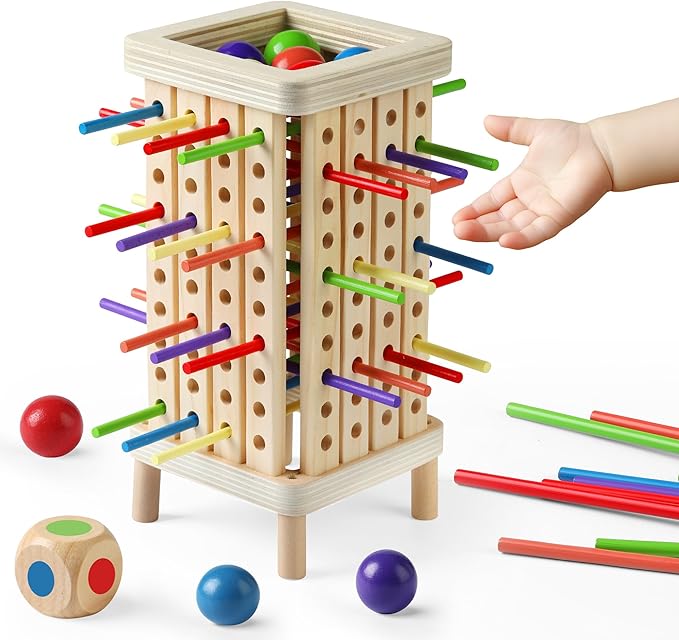 Montessori Game Wooden Board Game, Multiplayer for Kids 4-8, Math Educational, Fine Motor Skill Toy for Girls Boys, Classic Fun Games for Age 3 4 5 6 7 8 Girls Boys Gifts (Regular)