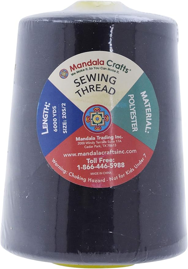 Mandala Crafts 4 Pack of Serger Threads Cones Spools - 20S/2 24000 Yards Polyester Black Threads for Sergers Machine and Overlock Quilting Sewing Machine