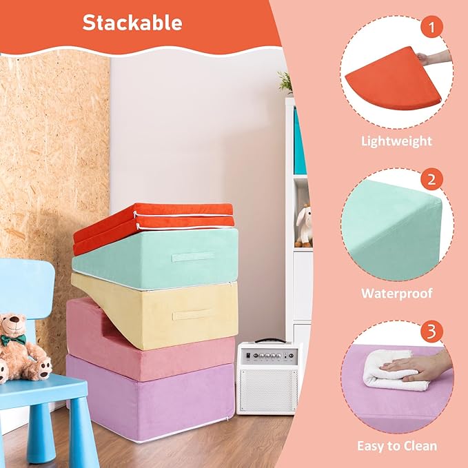6-Piece Soft Suede Toddlers Climbing Toys, Baby Foam Climbing Blocks, Waterproof Foam Play Gym Climber Structures for Toddler Babies, Indoor Climb and Crawl Activity Play Set