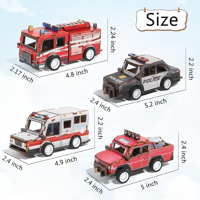 8 Pack 3D Wooden Puzzle STEM Model Car Kits, Science Kits for Young Engineer, 3D Puzzles for Kids Ages 4-12, Educational Wooden Craft Gifts for Boys & Girls