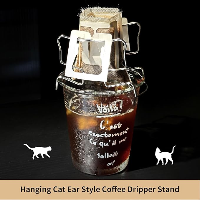 Hanging Ear Drip Coffee Bag Holder with 50-100Pcs Portable Coffee Filter Paper Bag, Coffee Drip Bag Chair Stand, Portable Coffee Filter Paper Bag, for Easy Pour Over (Stand + 100 Bags)