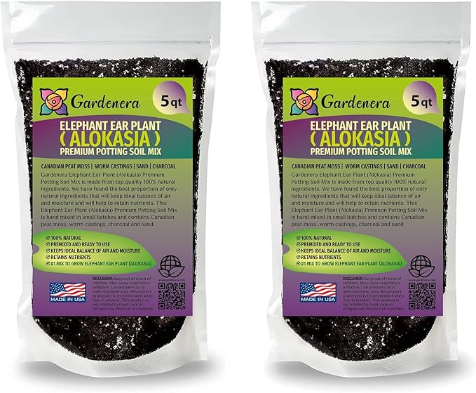 Gardenera Elephant Ear Plant Potting Soil - All-Natural Blend for Thriving Alokasia Plants - Promotes Healthy Root Penetration and Nutrient Uptake - 10 Quart