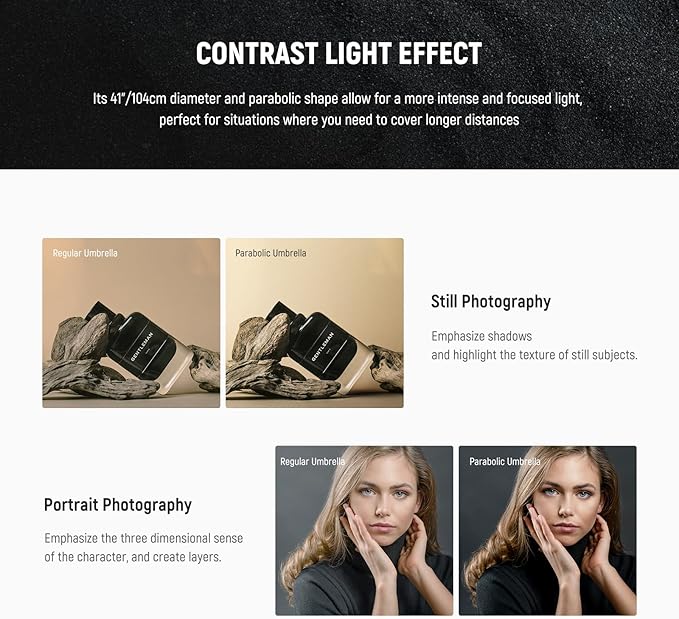 NEEWER 41"/104cm Parabolic Reflective Umbrella Photography with Silver Inner, Soft Lighting with Diffuser Cover, Bag, Quick Fold for Camera Photo Studio Video Light Shooting Monolight Flash, NS1U