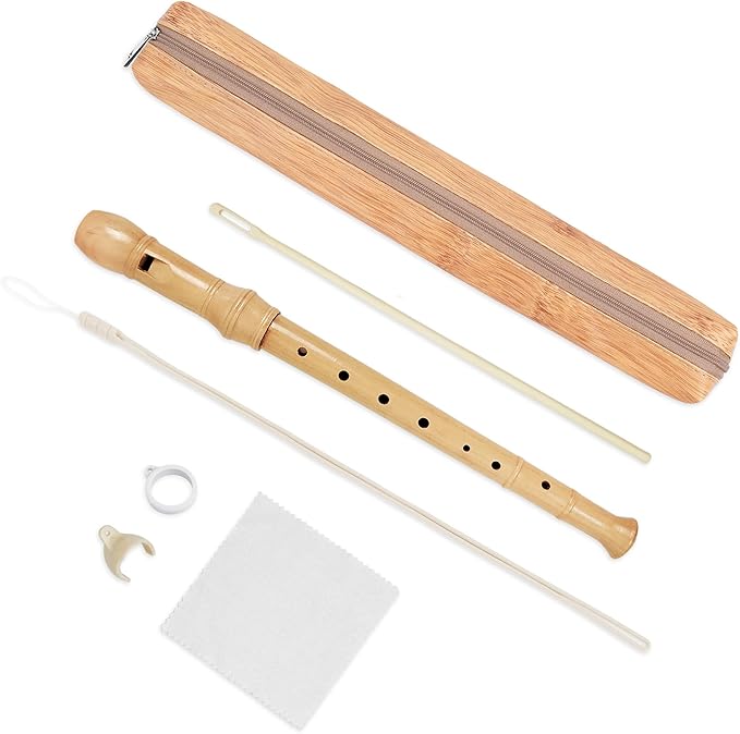 Recorder Instrument for Beginner Adults,8-Hole Soprano Descant Recorder Music Flute with Cleaning Rod & Case Bag For Home Entertainment(6-Beige)