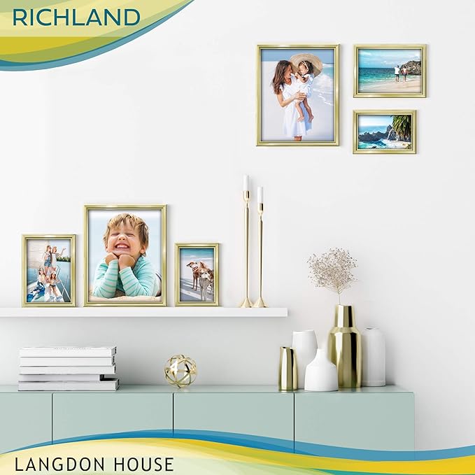 Langdon House 4x6 Picture Frames Set (Gold, 6 Pack) Distinguished Edging for Classic Style, Richland Collection