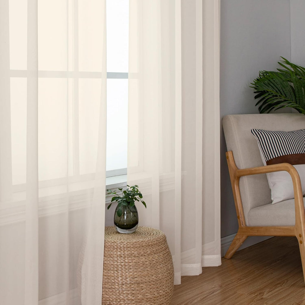 Chyhomenyc Cream Sheer Curtains 78 Inches Long 2 Panels Set for Living Room, Light Filtering Voile Lightweight Bedroom Curtains, Rod Pocket Solid Window Treatment Drapes, Each 42W x 78L