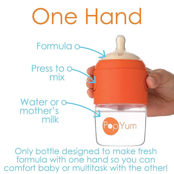 PopYum 5 oz Orange Anti-Colic Formula Making/Mixing/Dispenser Baby Bottle with #1 Slow Flow Nipple, 150 ml, BPA-Free, Natural Latch