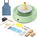 Alldeer Mini Pottery Wheel Machine - 6" Upgraded Clay Wheel for Beginners & Kids, 75W Motor, Adjustable Speed, Low Noise Ceramic Making Kit with 18PCS Sculpting Tools, Ideal for Home DIY (Green)