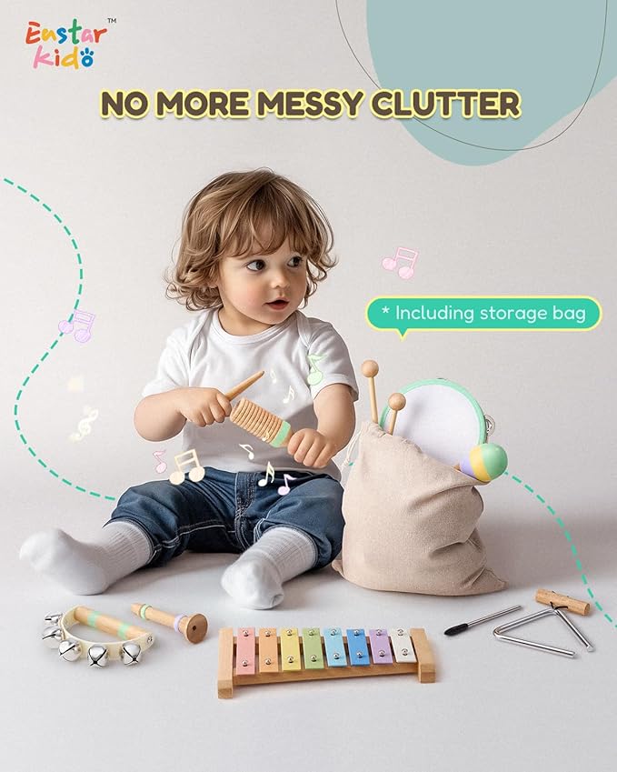 Montessori Musical Instruments for Toddlers, Wooden Musical Toys for Kids 3+, Eastar Kido Percussion Instruments Set for Boys Girls, Preschool Educational Toys with Storage Bag Christmas Birthday KW-1